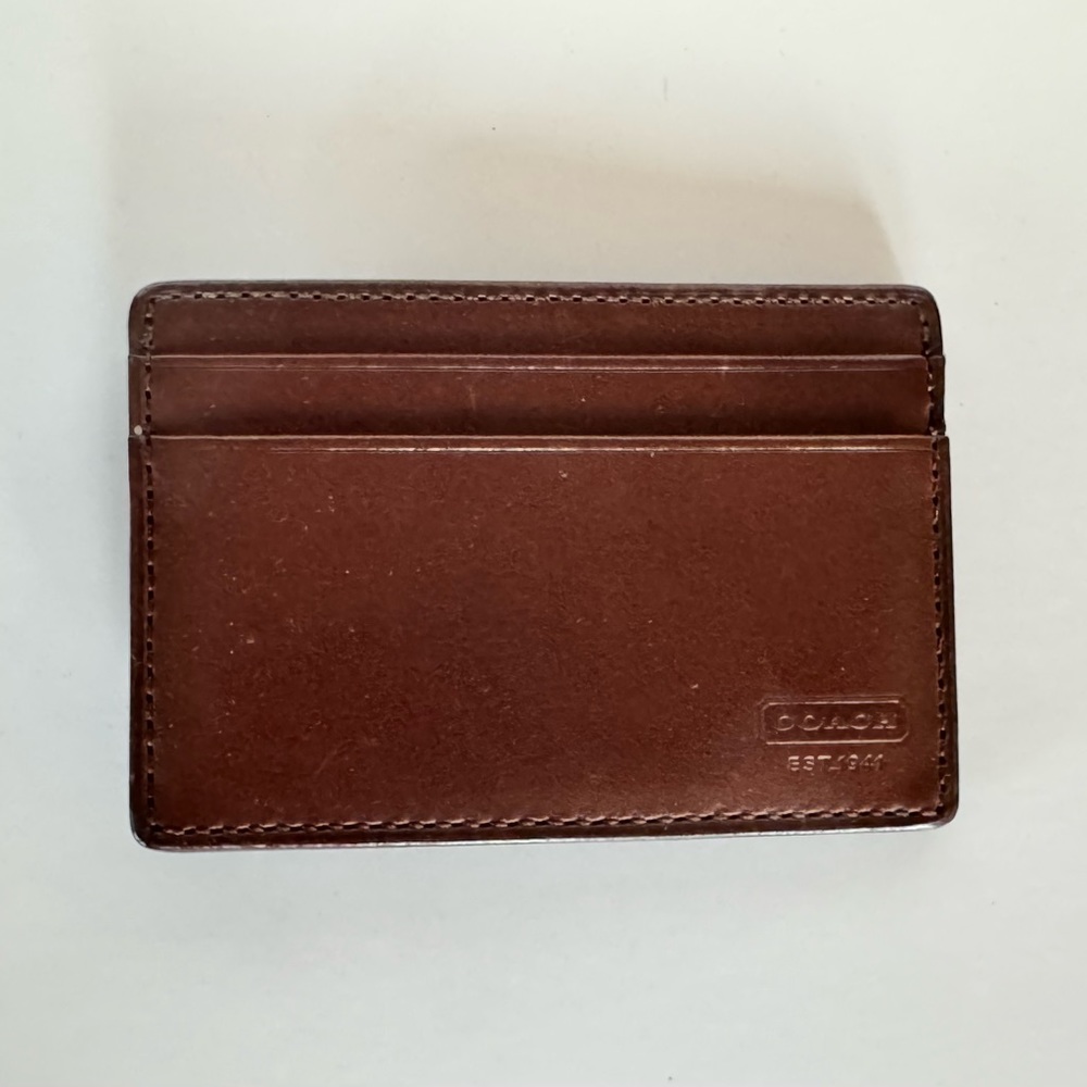 Coach brown leather money clip / card wallet. Never used.